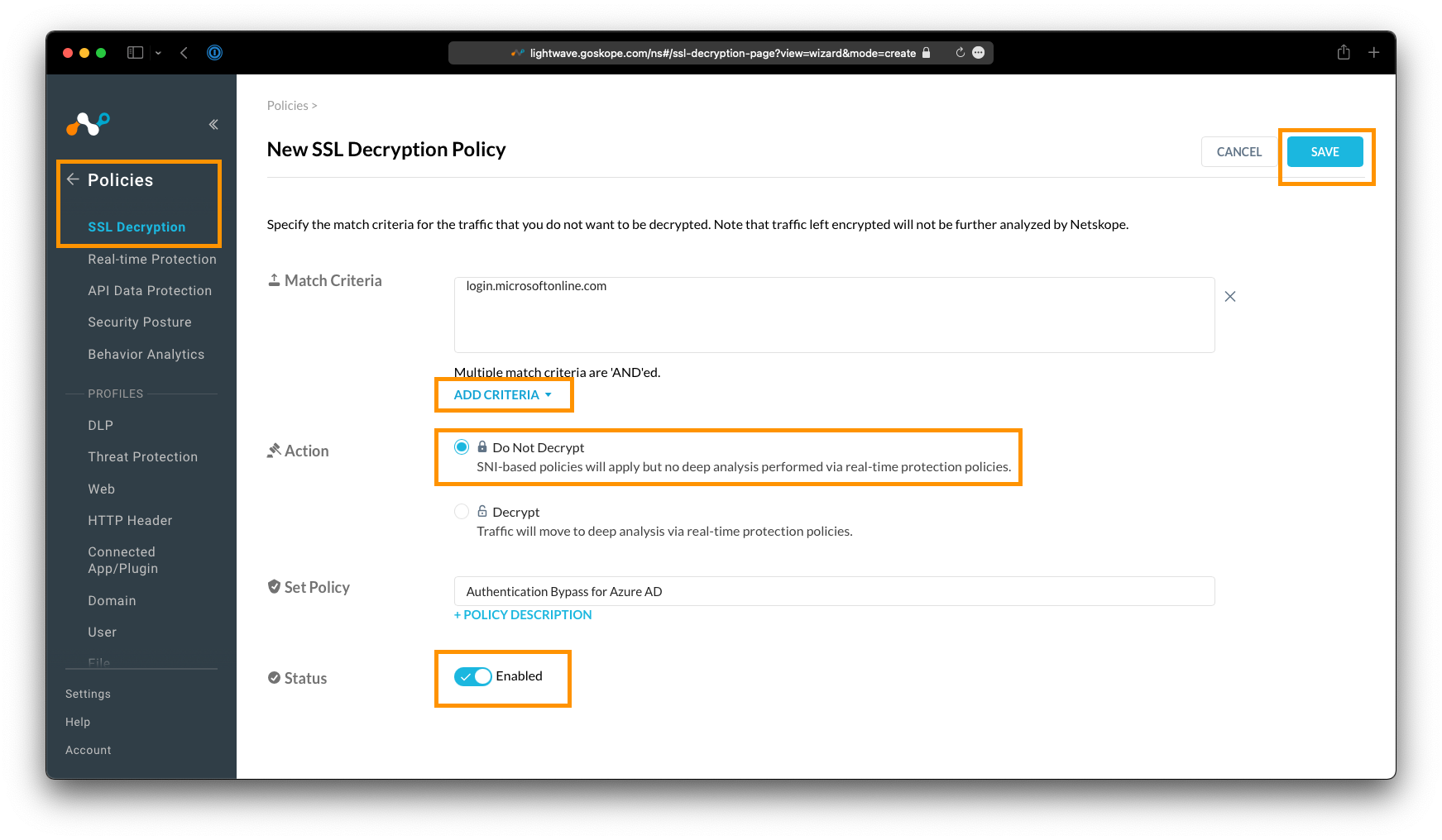 ssl bypass policies